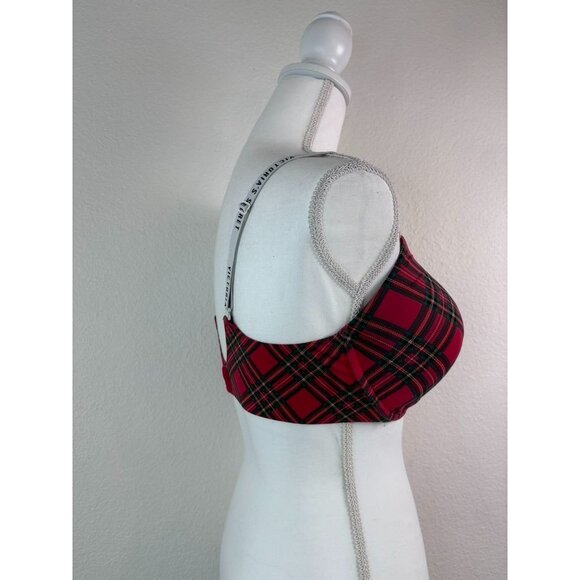 Victoria's Secret 36DD red plaid push up t-shirt bra logo strap underwire - Picture 3 of 6